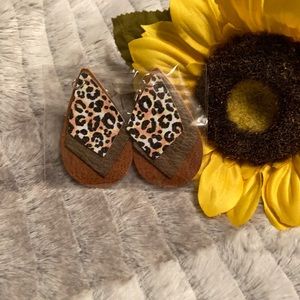 Faux Leather TearDrop Leopard Print Earrings